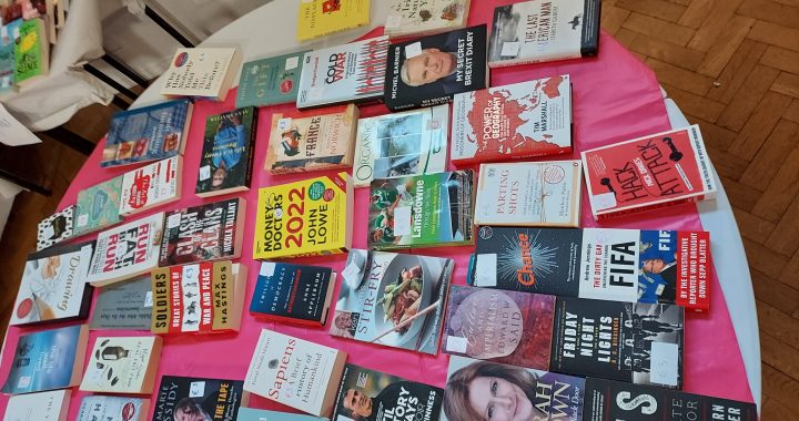 One of the tables during the Cluny Book Drive 2023.